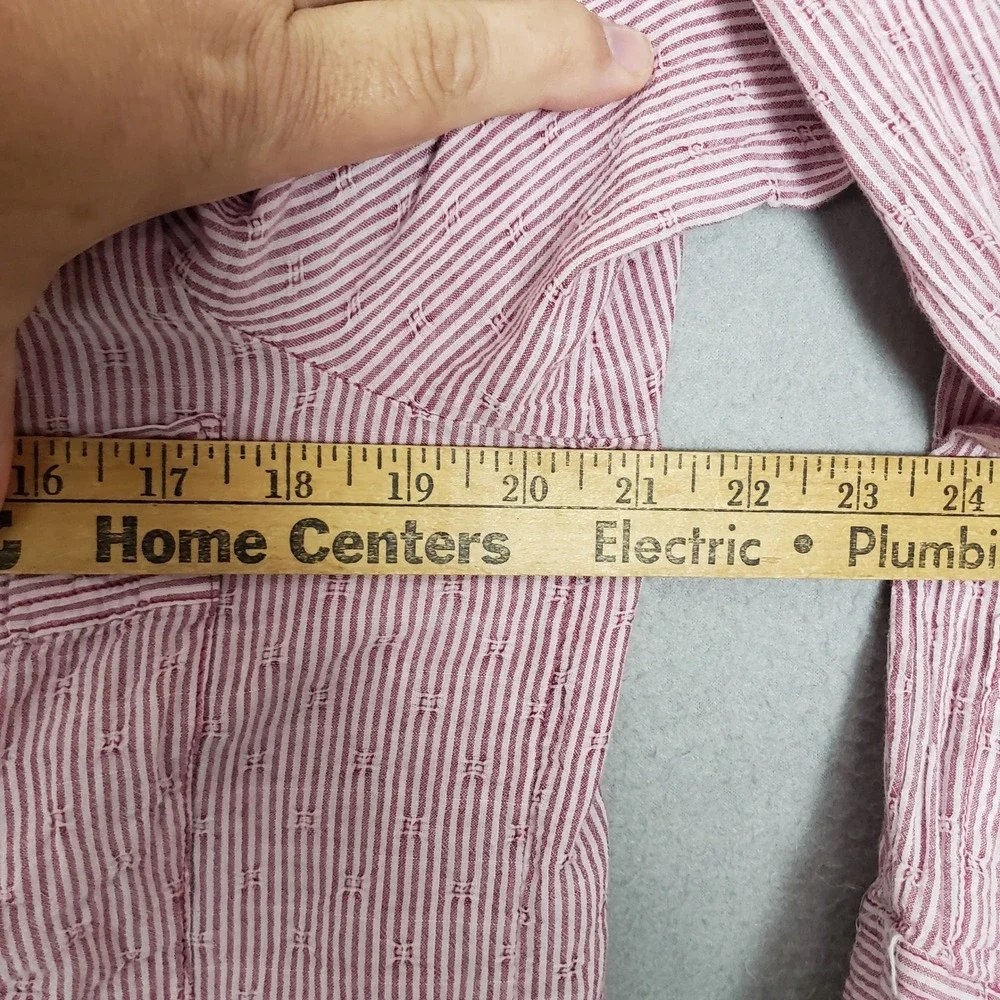 Free People Size XS Crinkle Gauze Button Up Mauve Pink Stripe Cotton Coastal XS